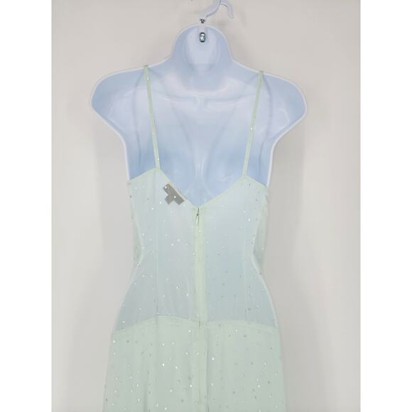 Topshop Mint Green Silver Polka Dot Twist Front Maxi Dress Women’s Size 6 - Picture 5 of 10